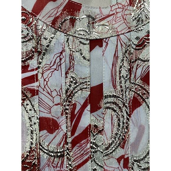 Vintage 70’s Pleated Midi Dress Union Tag JS Womens Size 16 Red Gold Foil Jackie - Picture 5 of 9